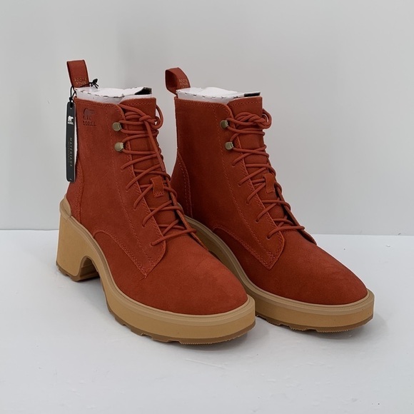 Sorel Hi-line lug boots suede leather waterproof chunky platform shoe red new 9 - Picture 3 of 6